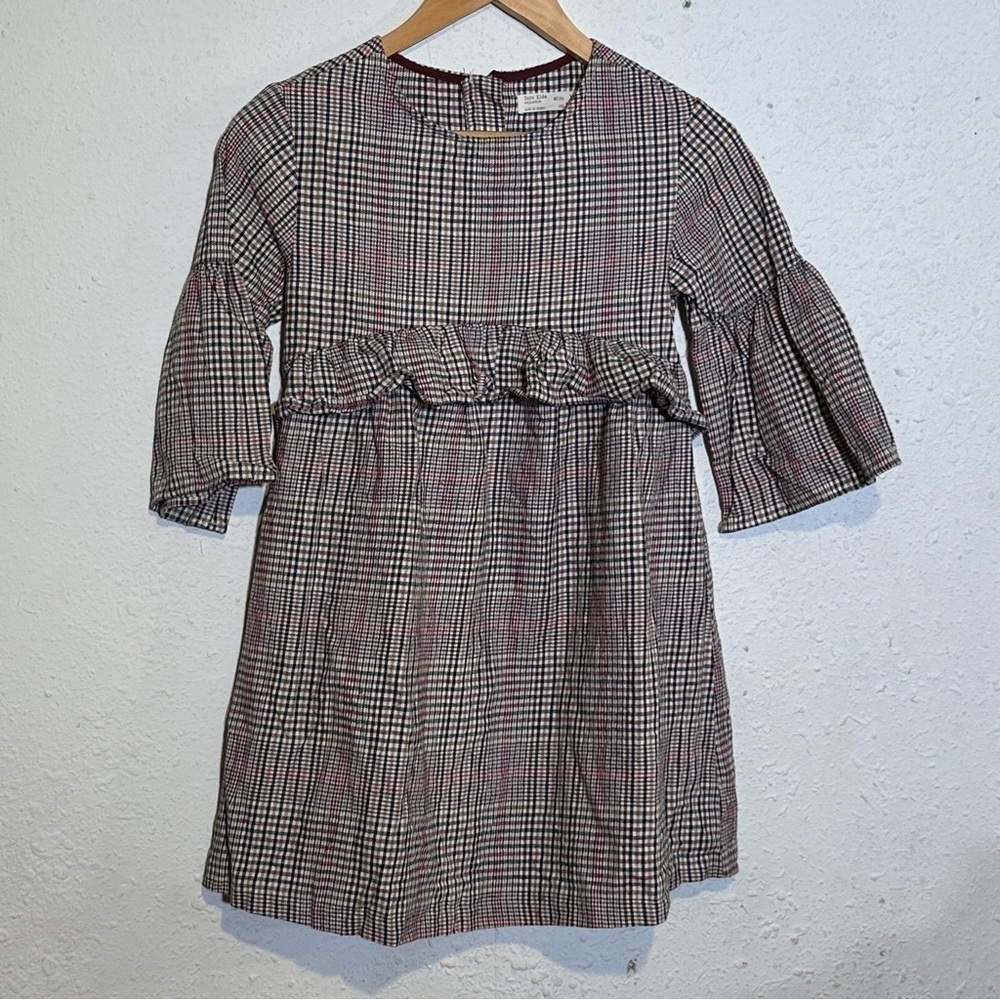 Zara Kids Plaid Print Bell Sleeve Dress Size 10 Girls